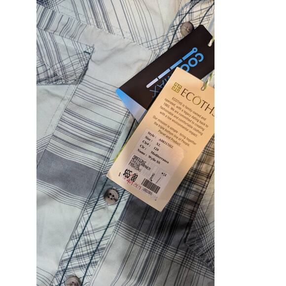 NWT Ecoths Blue Plaid Stirling Short Sleeve Shirt Size XL - Picture 5 of 10